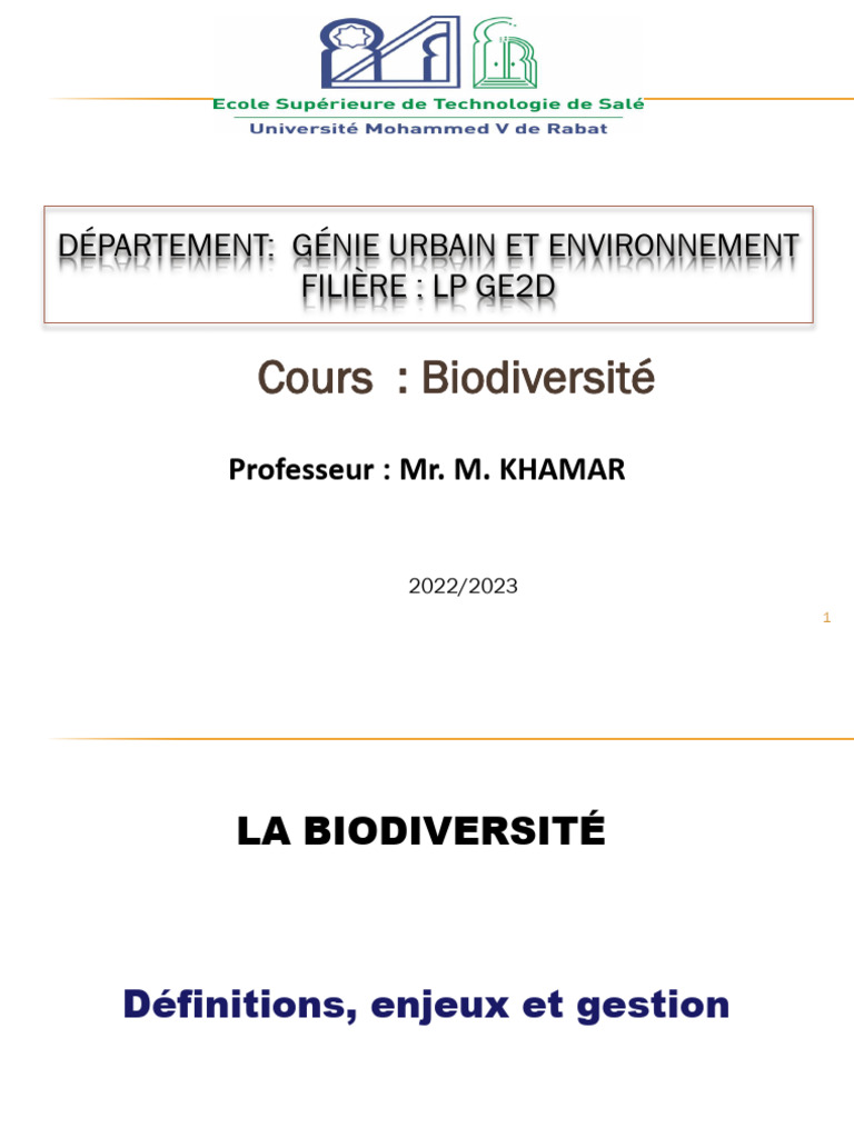 Cours Biodiversité LP GEDD M - KHAMAR 2022 VA | PDF | Biodiversité ...