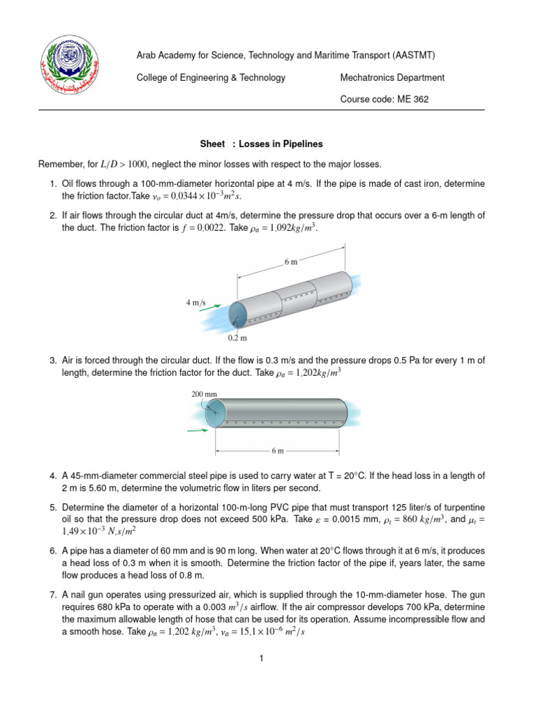 Pipeline Losses in Fluid Mechanics | PDF | Pipe (Fluid Conveyance ...