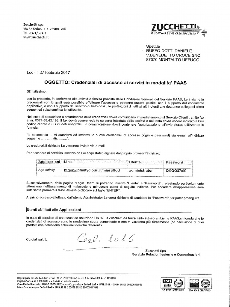 Ulteriori credenziali di accesso - 2 anni