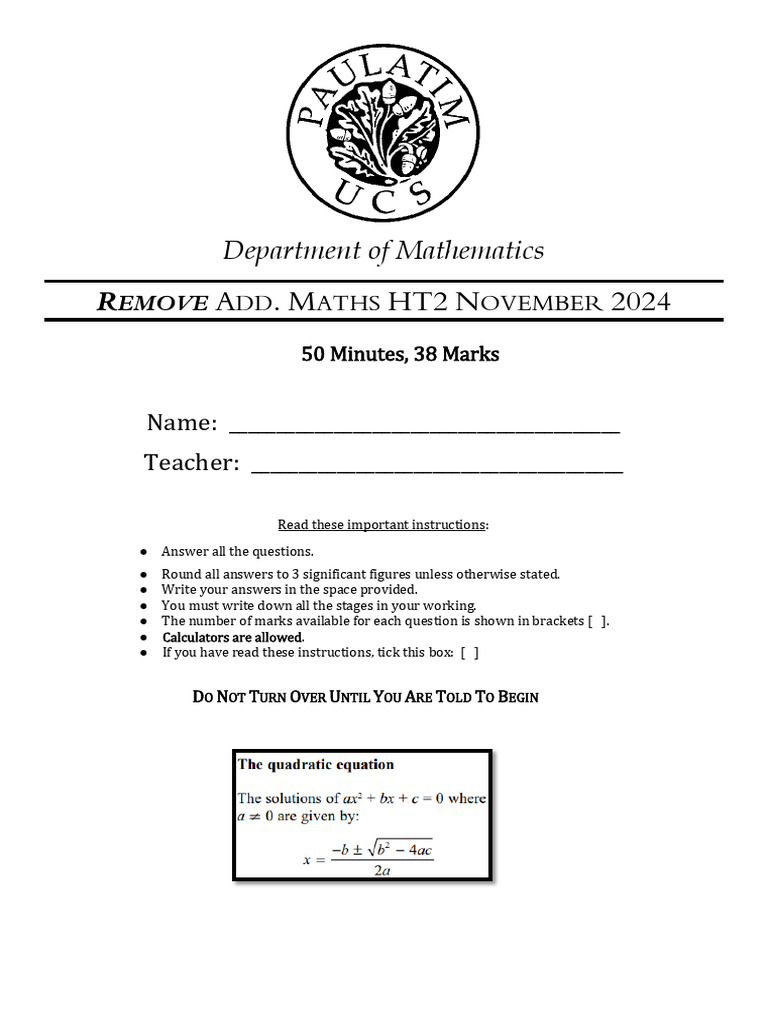 November 2024 Maths Exam Paper | PDF