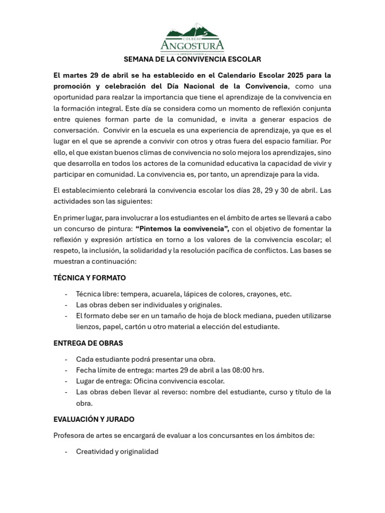Semana de la Convivencia Escolar 2025 | PDF