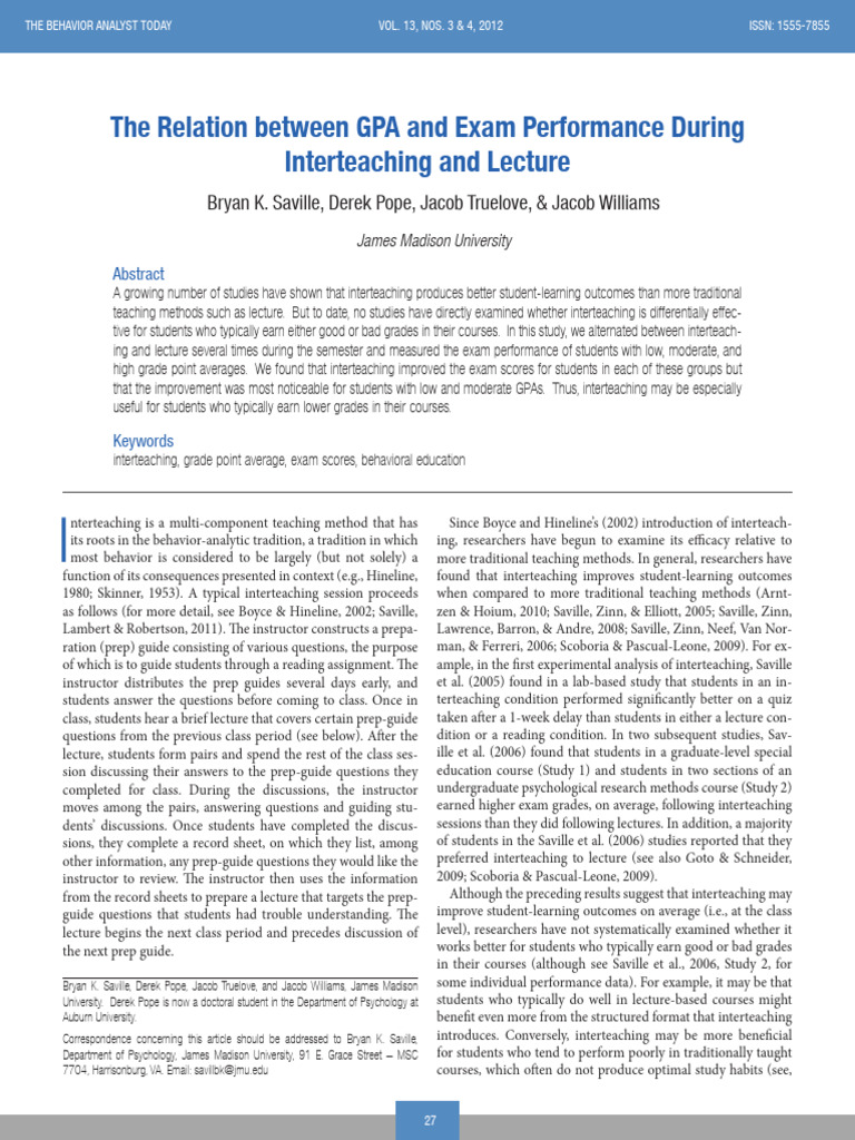 Interteaching's Impact on GPA Performance | PDF | Lecture ...