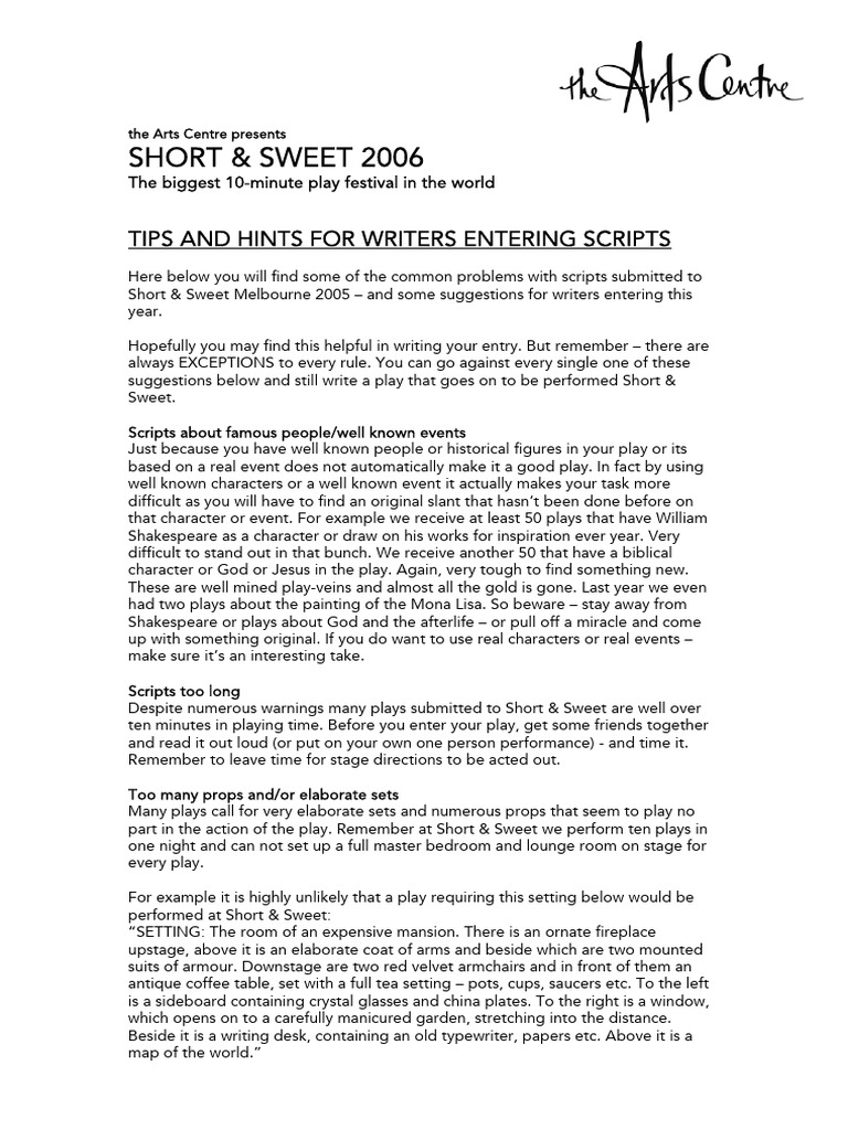 Short Sweet-HintsandTips | PDF | Play (Theatre) | William Shakespeare