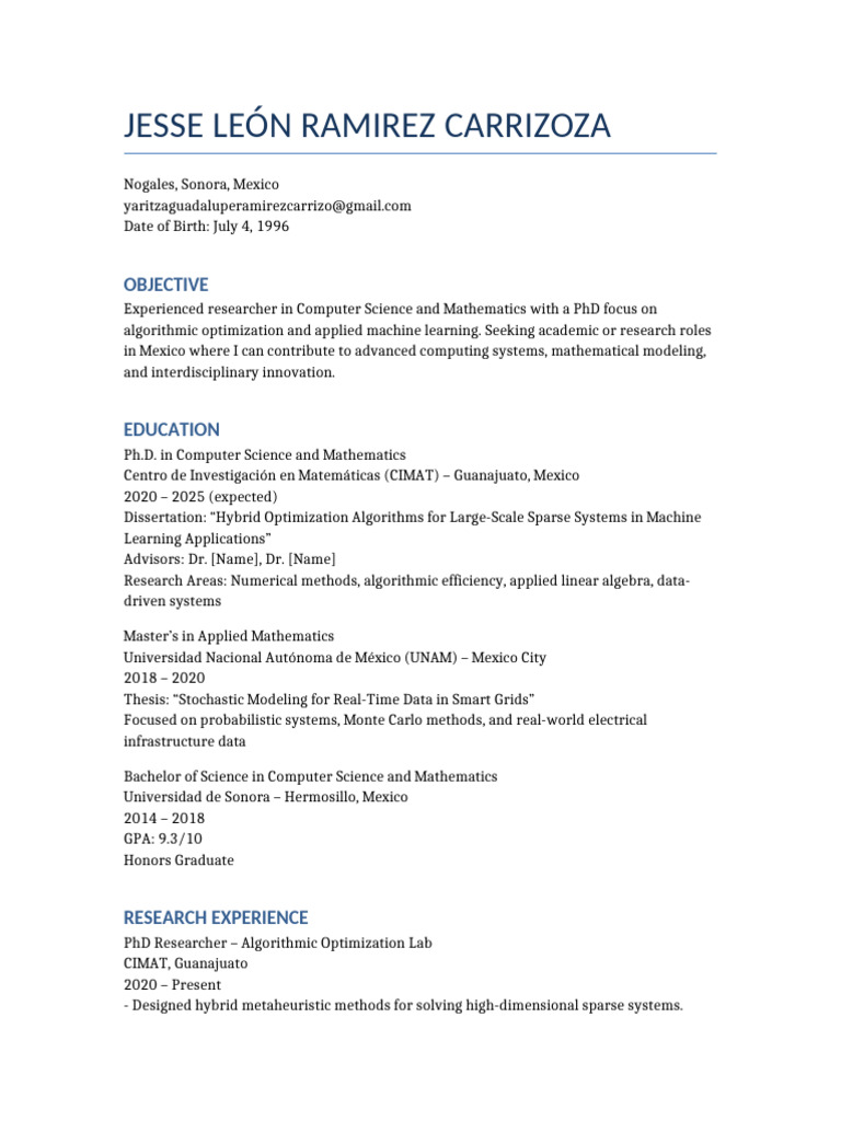 Jesse Leon Ramirez CV PHD | PDF | Numerical Analysis | Mathematical ...