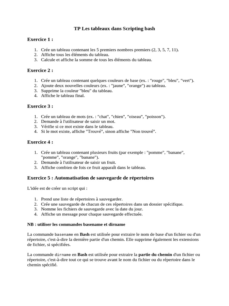 Tableaux et Scripts en Bash | PDF