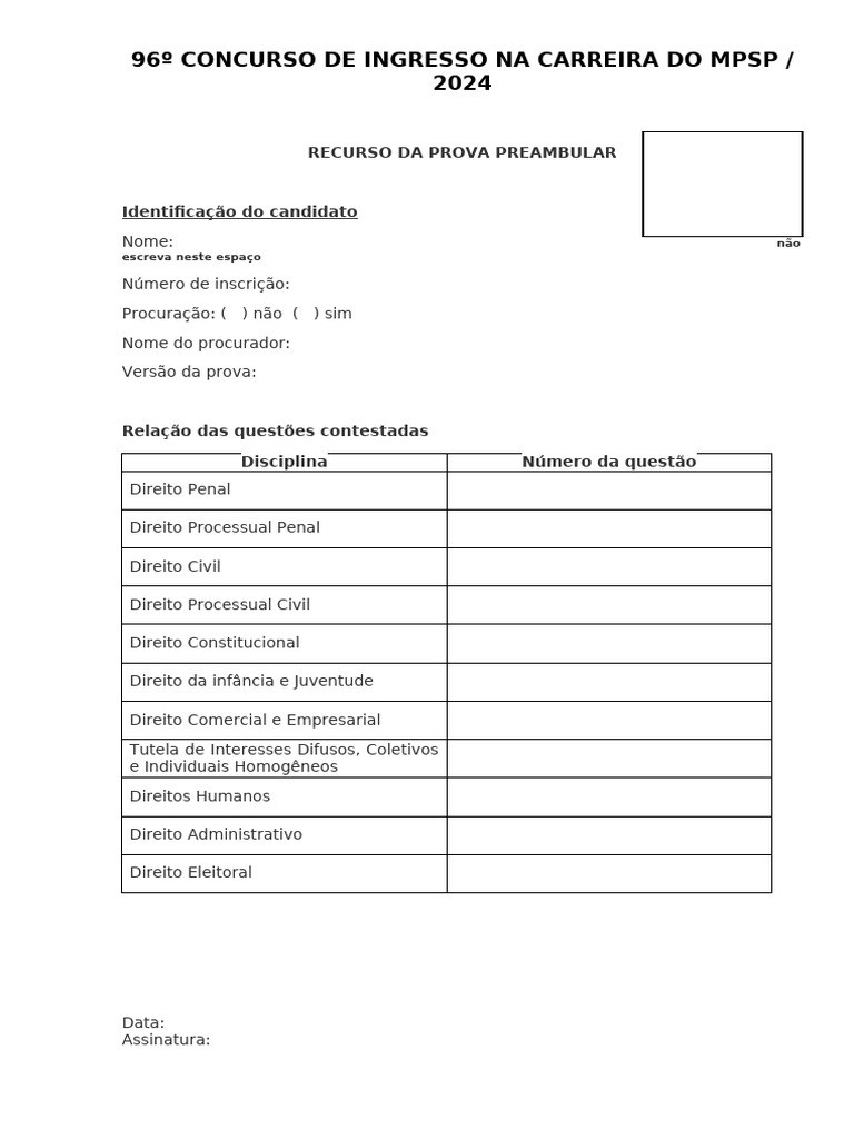 Recurso da Prova Preambular MPSP 2024 | PDF