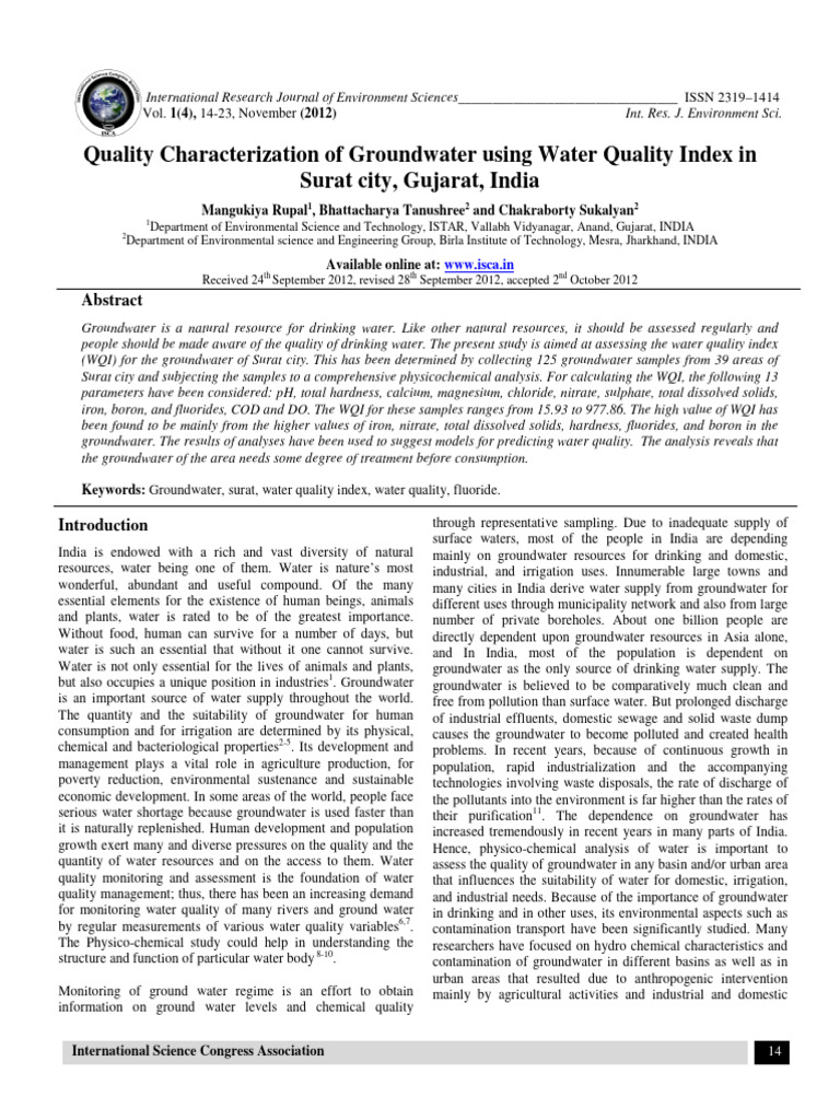 TDS Levels in Surat Groundwater Quality | PDF | Water | Water Quality