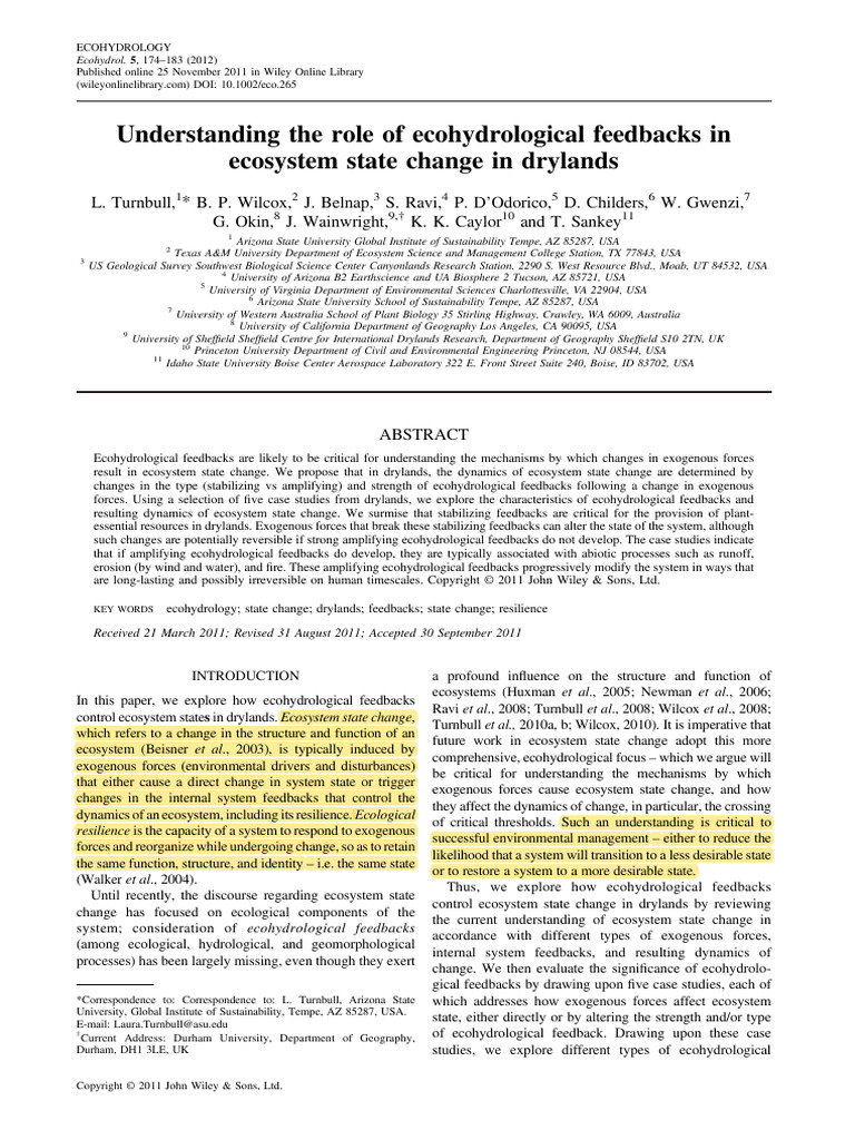 Understanding The Role of Ecohydrological Feedbacks in Ecosystem State ...
