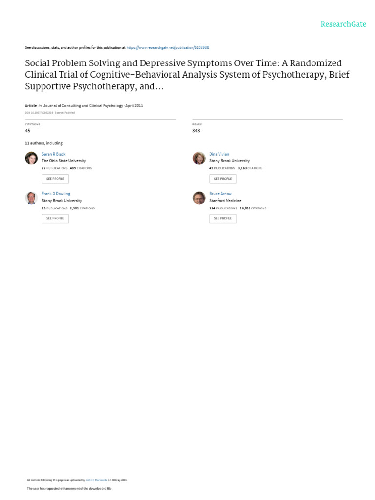 Social Problem Solving and Depressive Symptoms Ove | PDF | Major ...