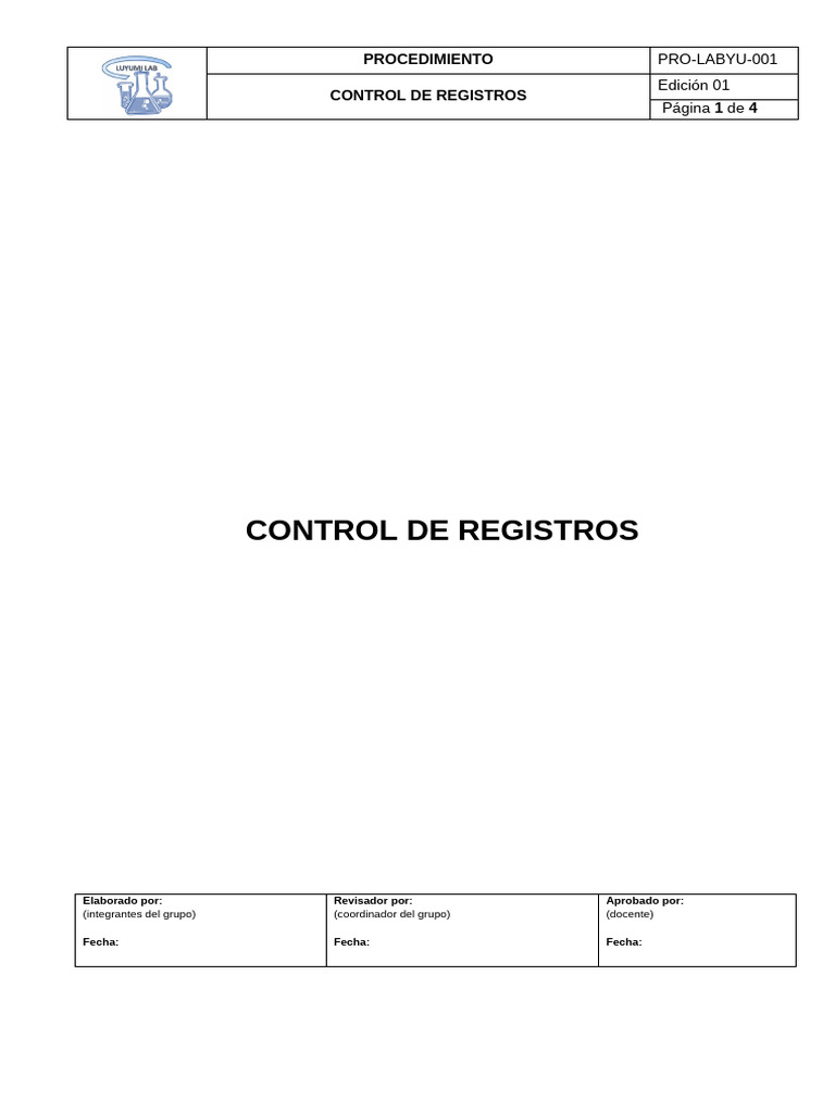 CONTROL DE REGISTROS | PDF | Sistema de manejo de calidad | Laboratorios
