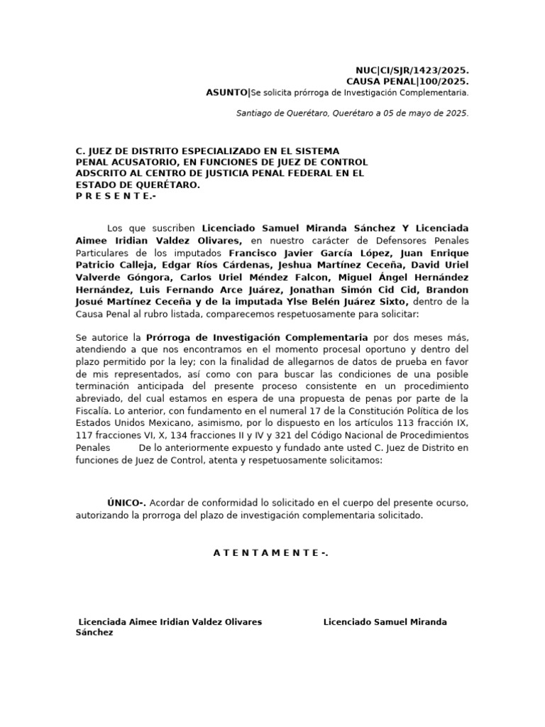 Solicitud de Prórroga de Investigación Penal | PDF