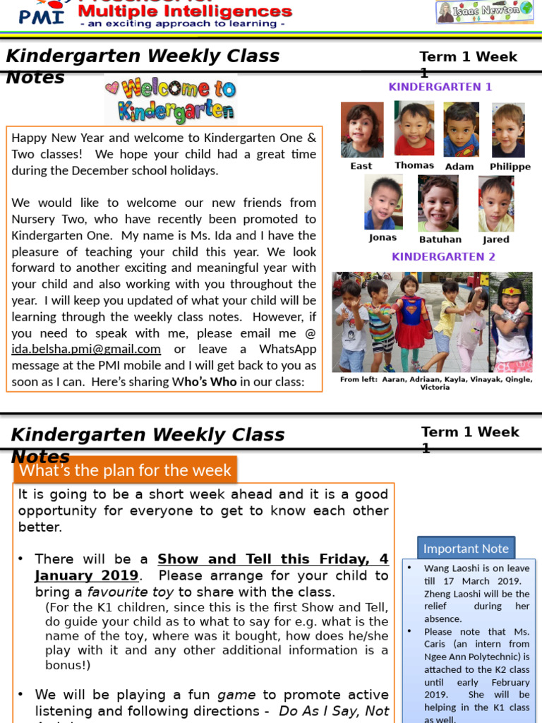 Kindergarten Class Notes: Week 1 | PDF | Human Development | Kinship ...