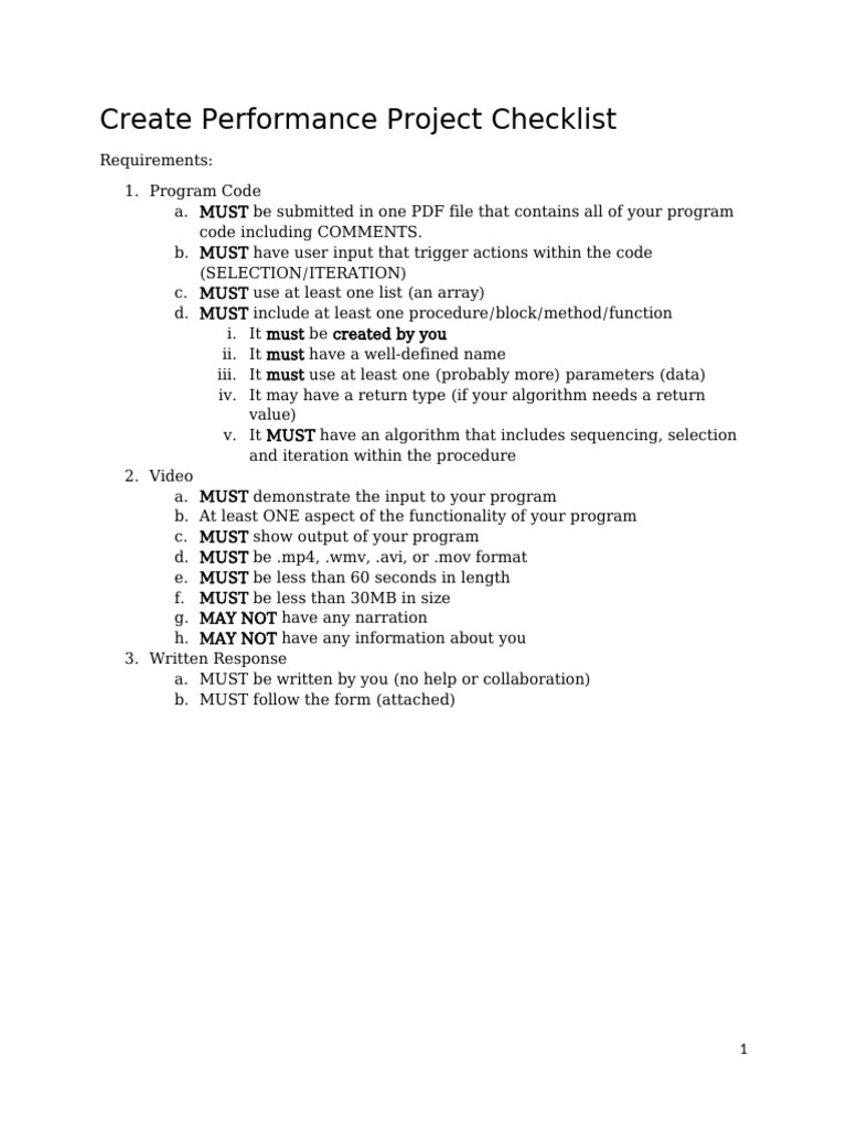 Create Performance Project Requirements Version1 | PDF
