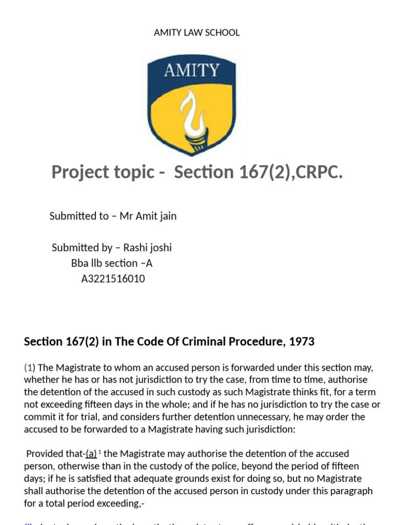 Understanding Section 167(2) CRPC | PDF | Bail | Criminal Procedure In ...