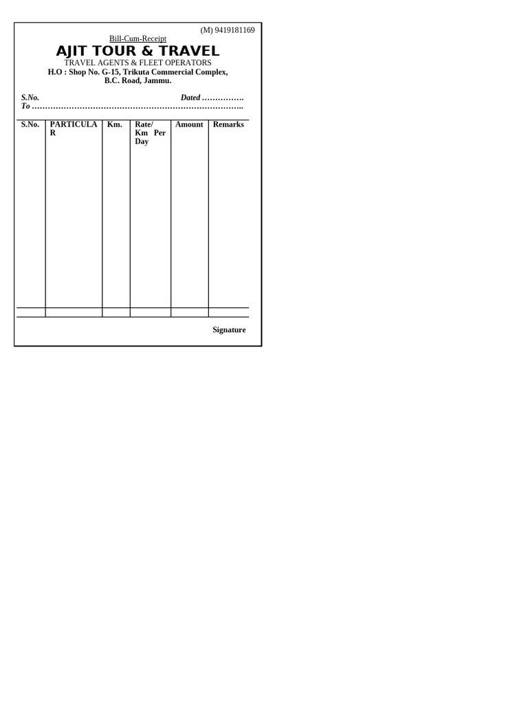 Tour Travel Bill Pdf