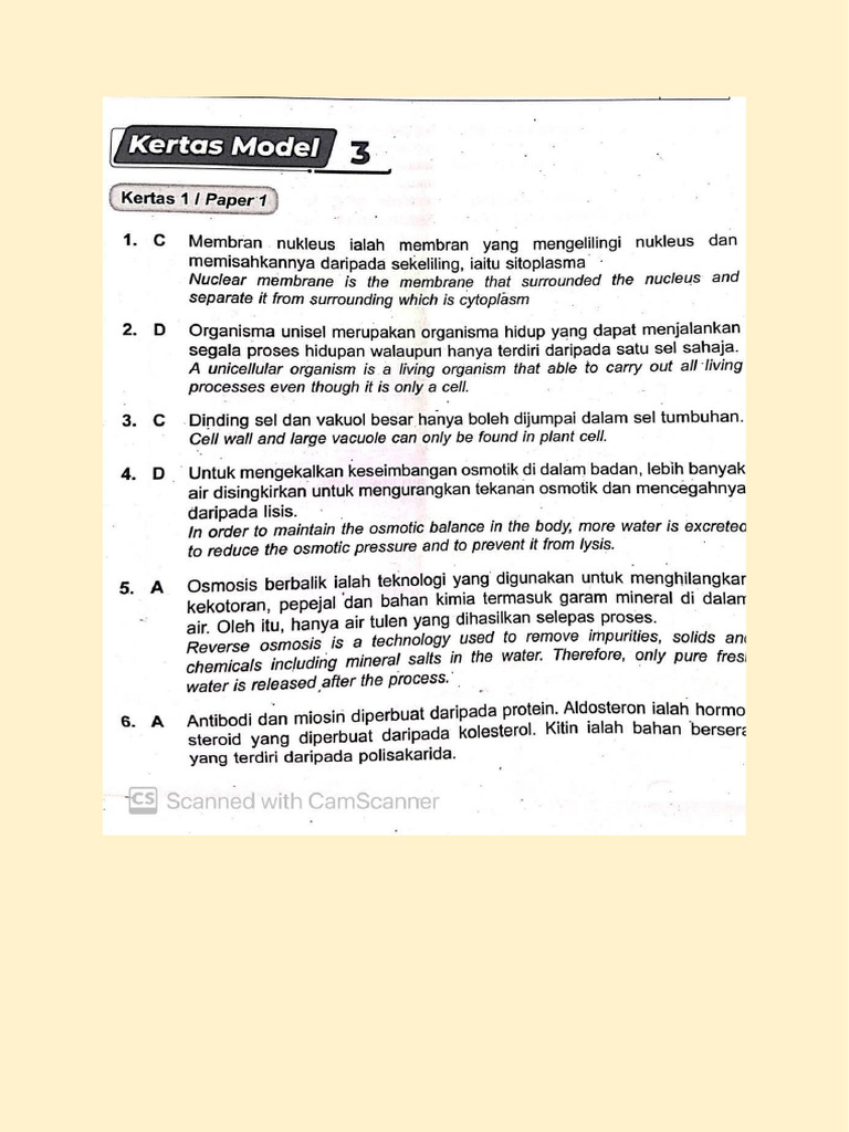 Answers For Biology SPM Paper01 and 02 Model Paper 03 | PDF