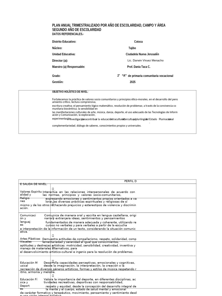 Plan Anual Educativo 2025 para 2° A | PDF | Naturaleza | Multiplicación