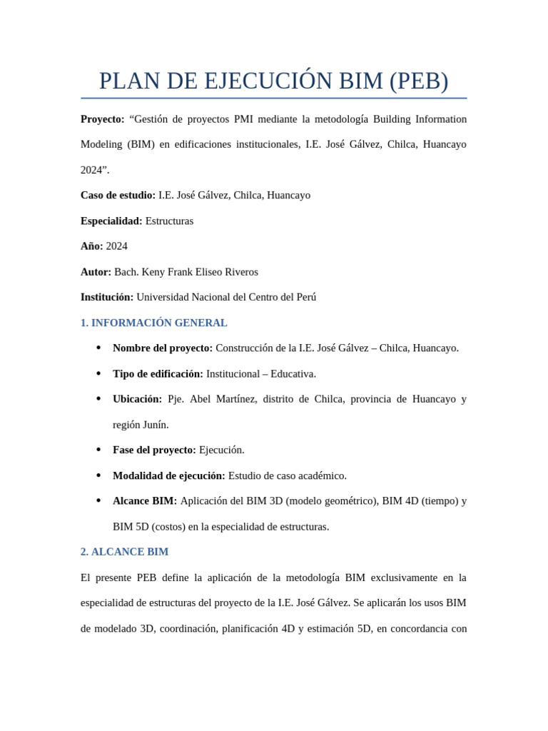 Plan de Ejecución BIM para I.E. José Gálvez | PDF | Autodesk Revit