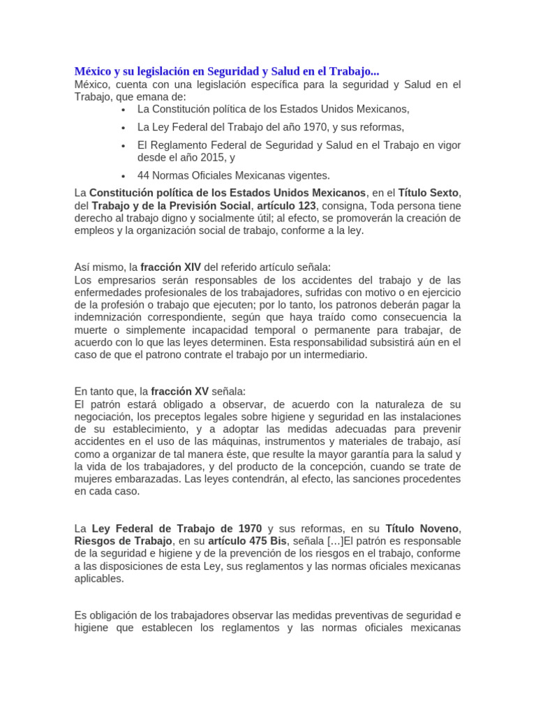 México y Su Legislación en Seguridad y Salud en El Trabajo | PDF ...