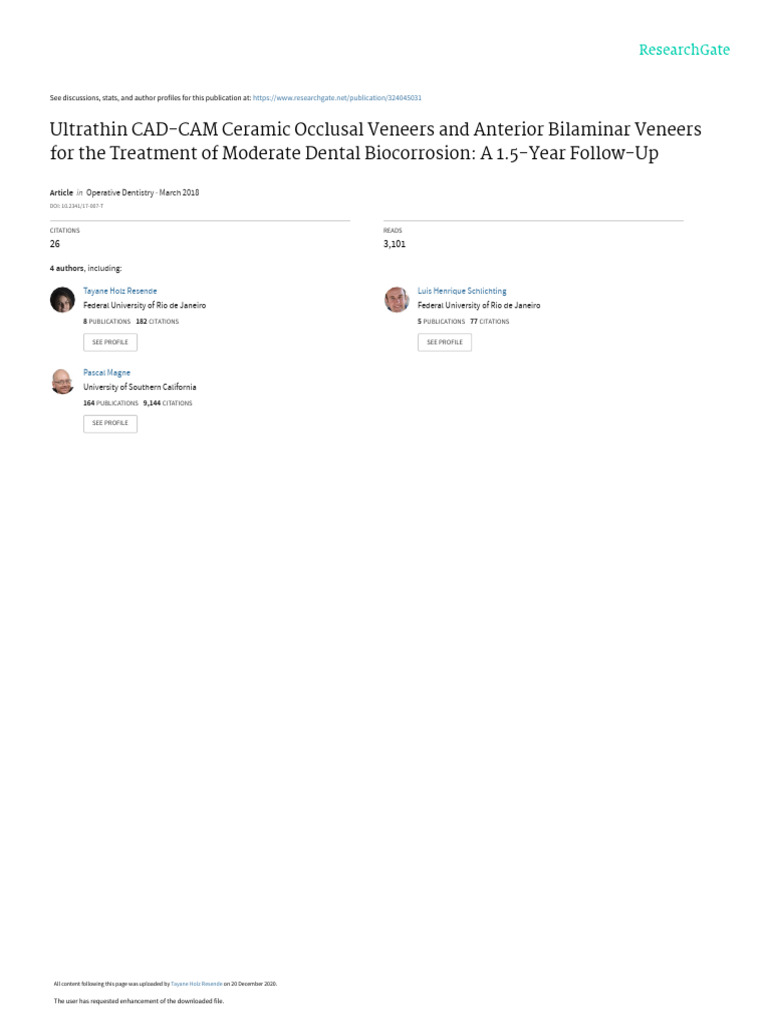 Ultrathin CAD-CAM Ceramic Occlusal Veneers and Anterior Bilaminar ...