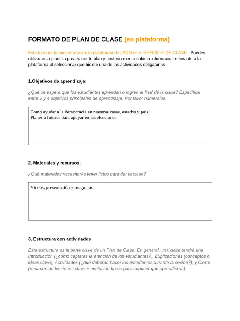 Plantilla de Plan de Clase Efectivo | PDF