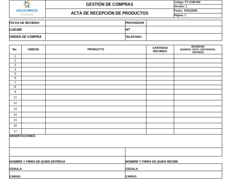 Formato de Recepción de Productos | PDF