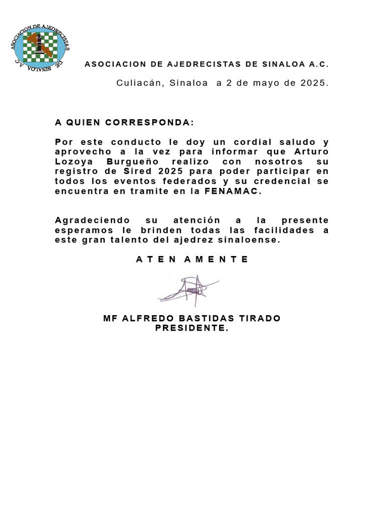 Registro Sired 2025 de Ajedrecista | PDF