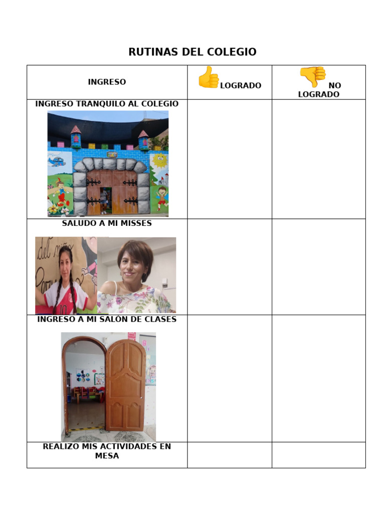 Rutinas Diarias en el Colegio | PDF
