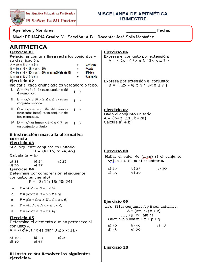 Ejercicios de Aritmética para Primaria | PDF