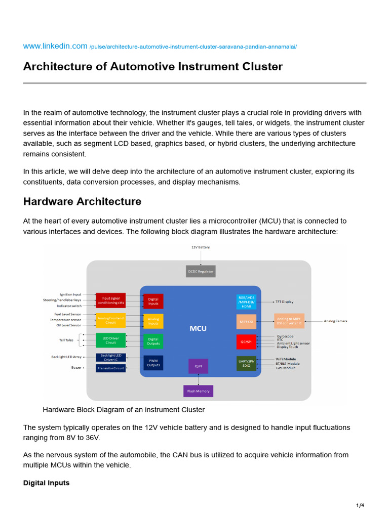 Automotive Instrument Cluster Architecture | PDF | Analog To Digital ...