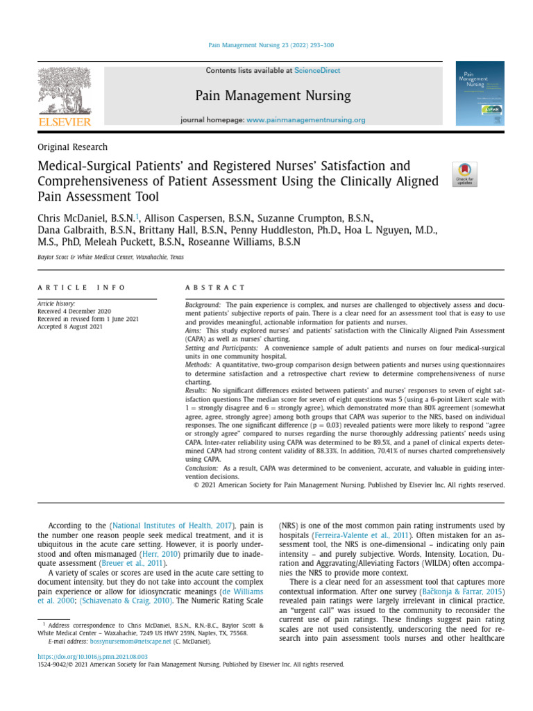 CAPA Tool: Nurse and Patient Satisfaction | PDF | Pain | Nursing