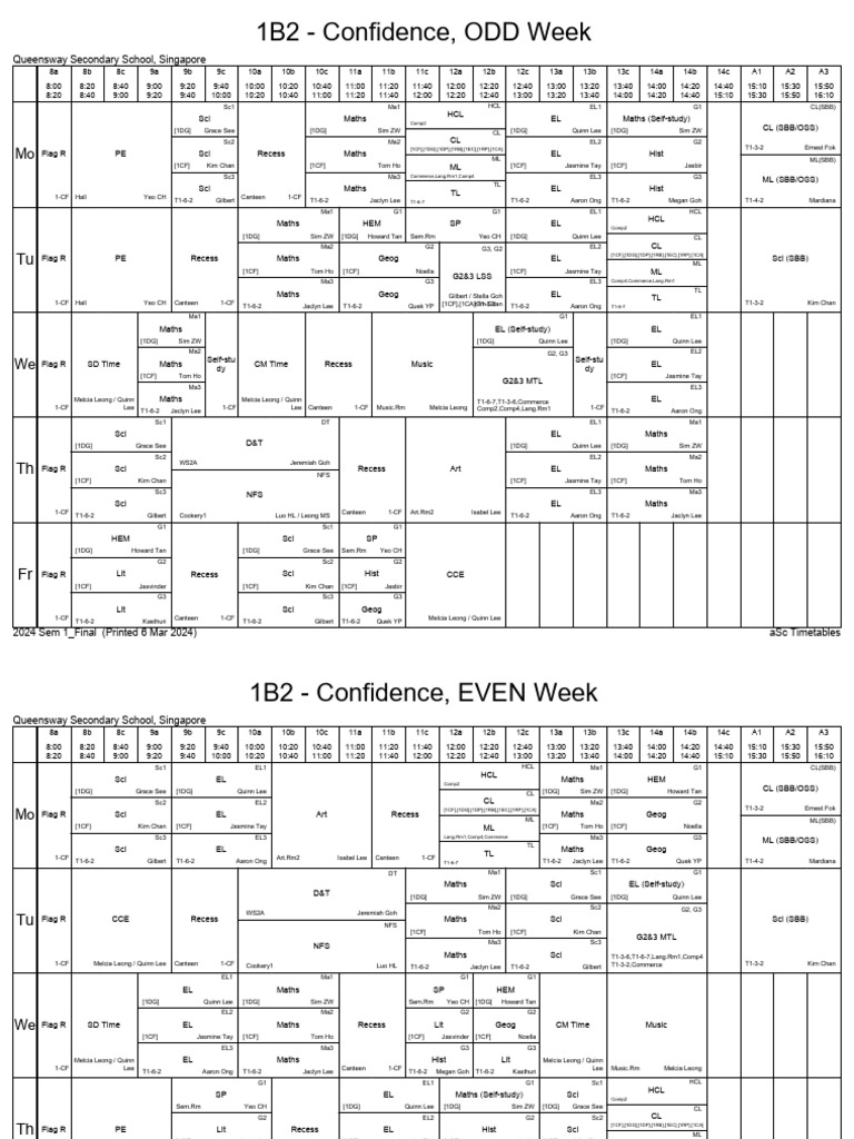 2024 Sem 1 - Term 2 - Class Timetable - 1CF | PDF