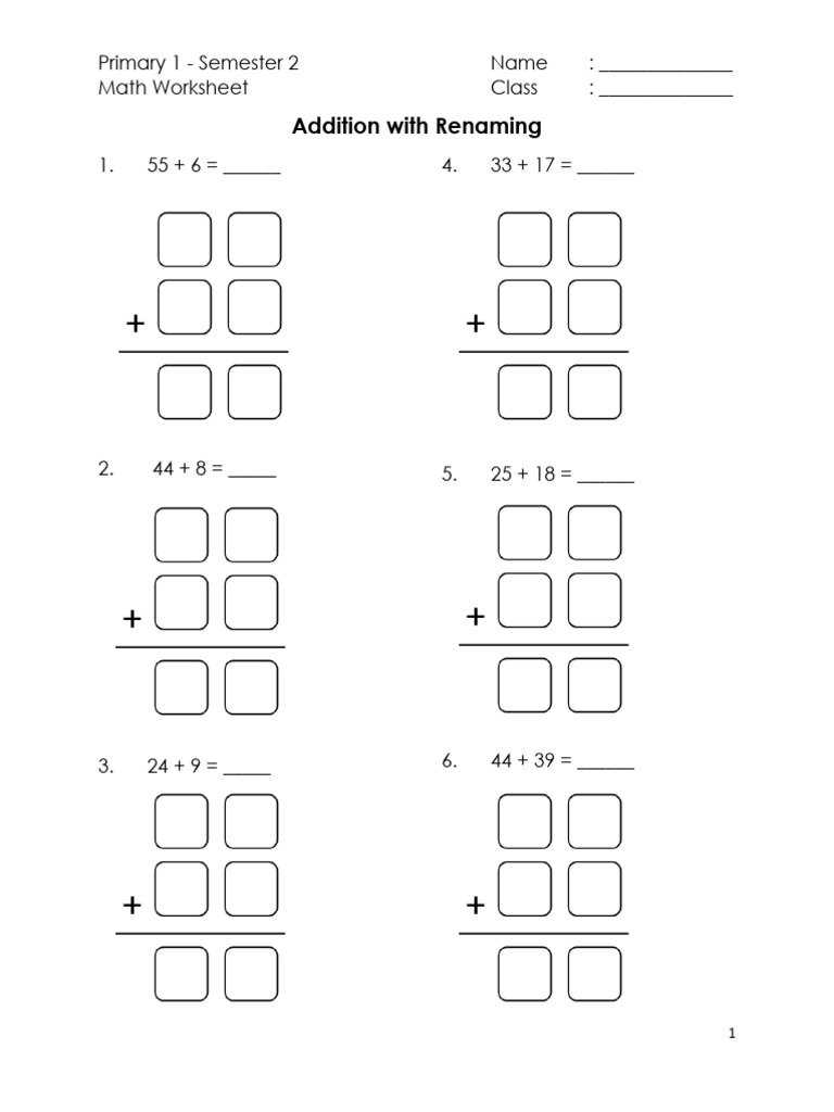 Addition Within 100 With Renaming - Worksheet | PDF
