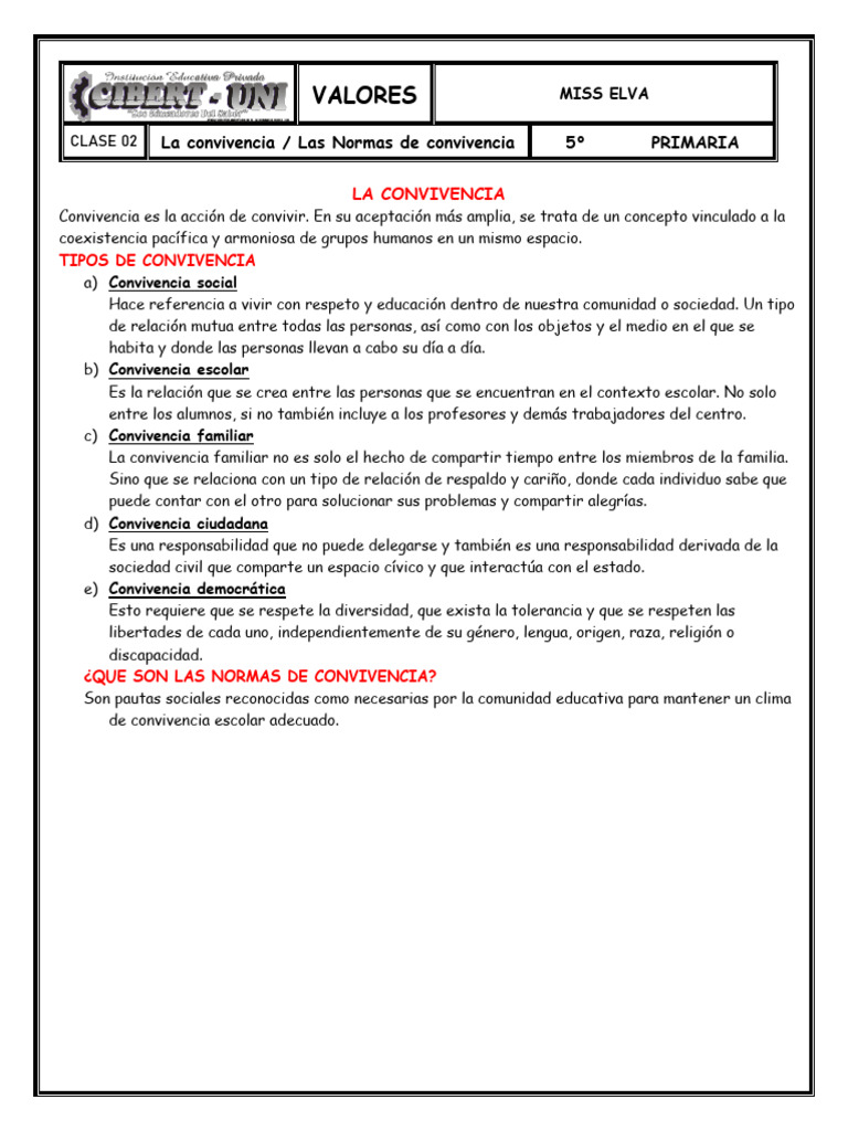 Normas de Convivencia Escolar para Niños | PDF