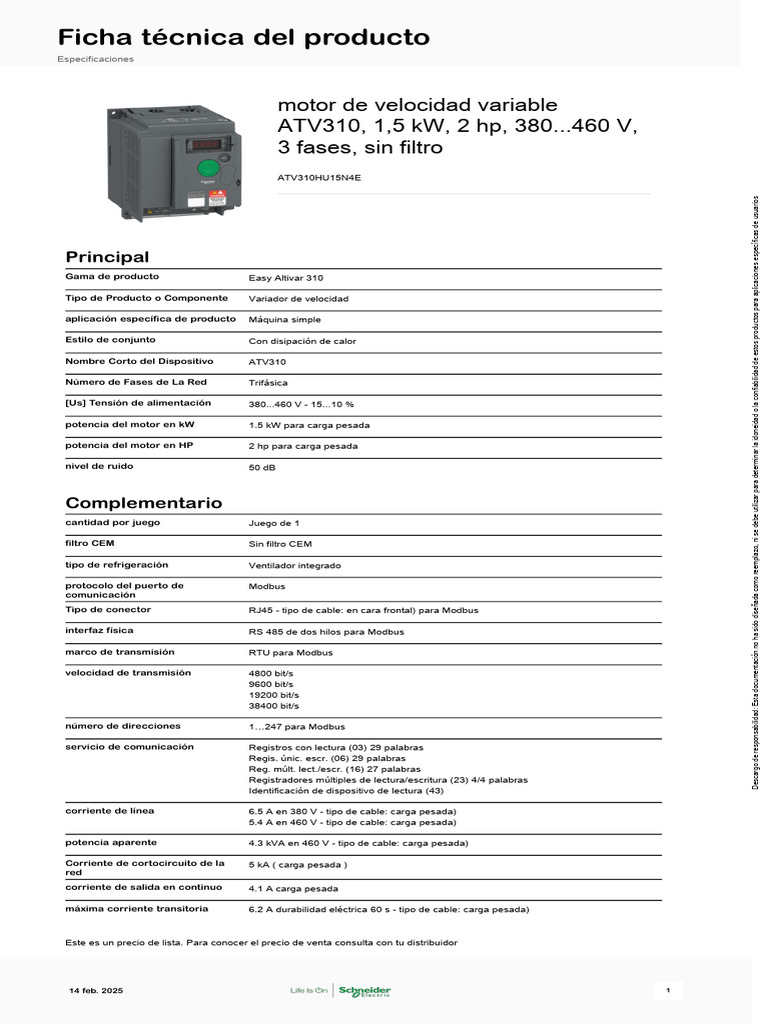 Variador de Velocidad ATV310 1.5 kW | PDF | Impedancia eléctrica | Relé