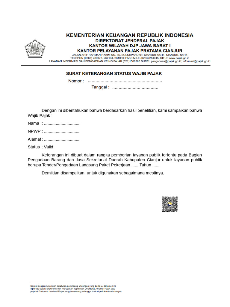 Contoh Surat KSWP Valid untuk Tender | PDF