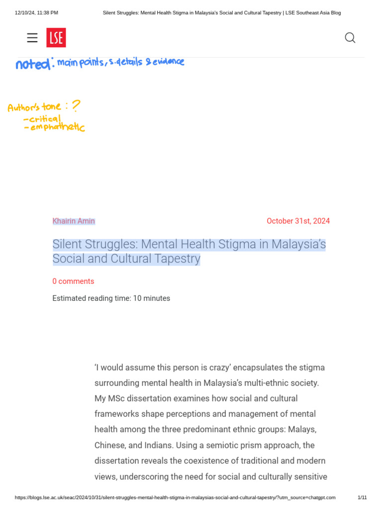 Silent Struggles - Mental Health Stigma in Malaysia's Social and ...