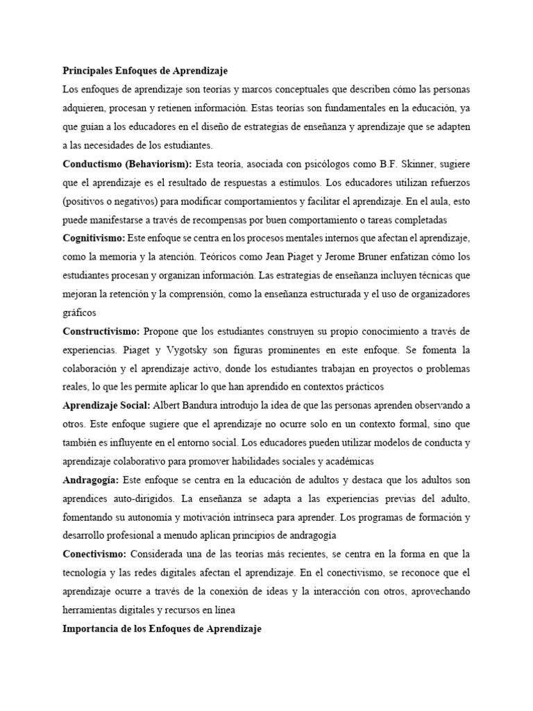 Los 5 Enfoques de Aprendizaje | PDF | Aprendizaje | Enseñando