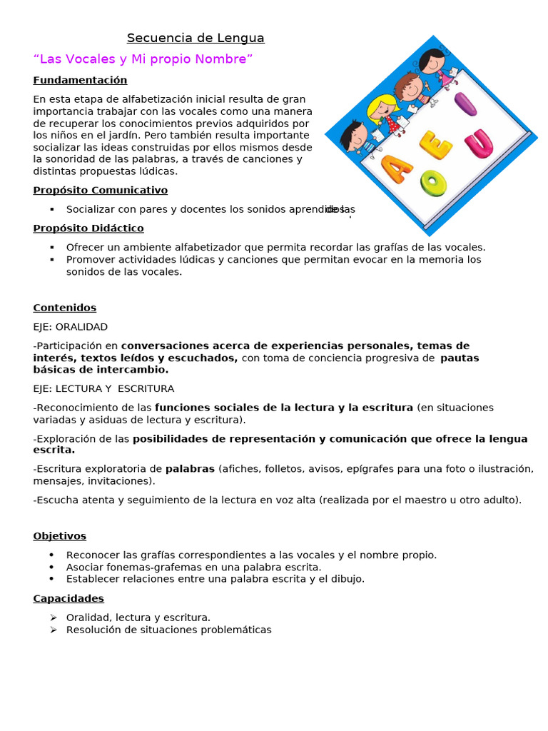 Secuencia Didáctica de Vocales | PDF | Vocal | Escritura