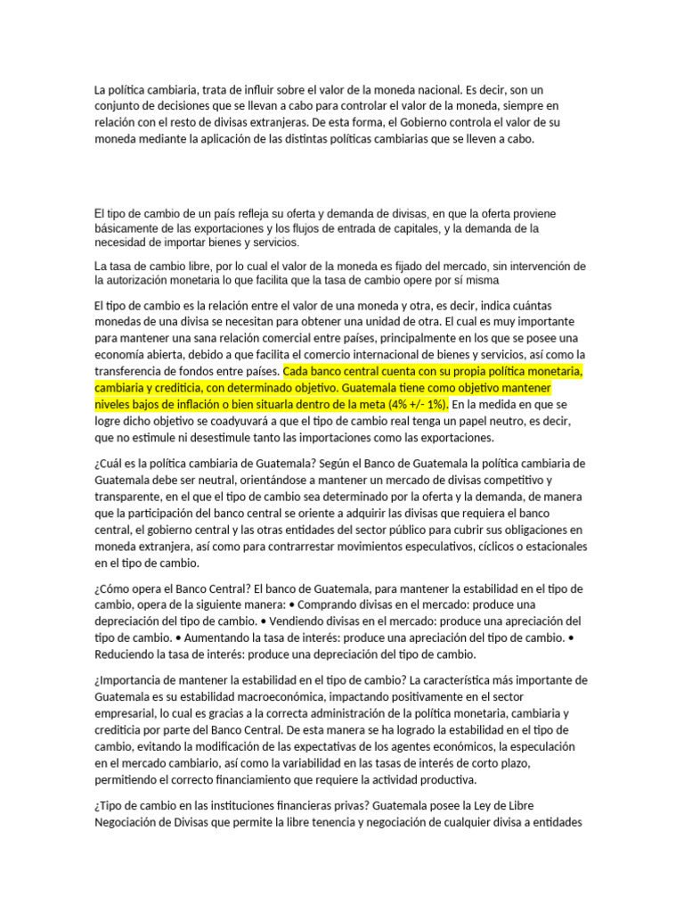 Política Cambiaria y Estabilidad en Guatemala | PDF | Tipo de cambio ...