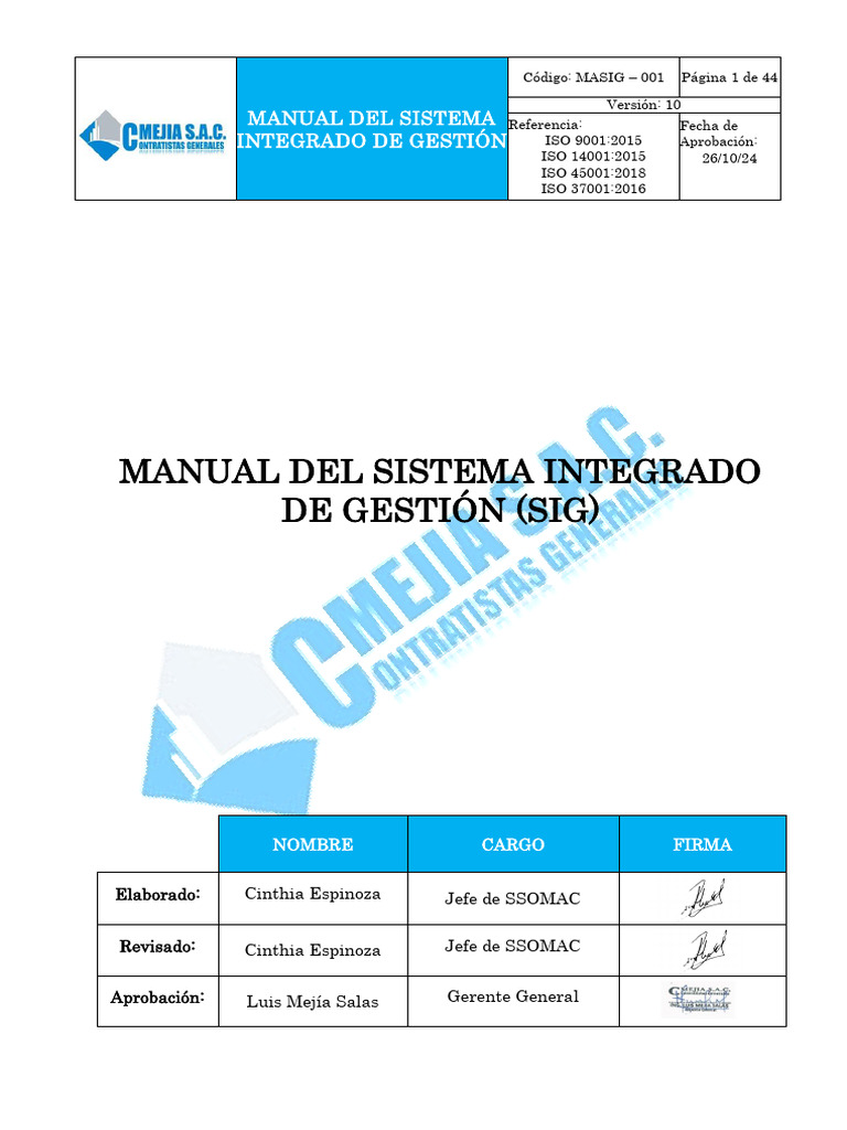 Manual del Sistema de Gestión Integrado | PDF | Análisis FODA | Sistema ...
