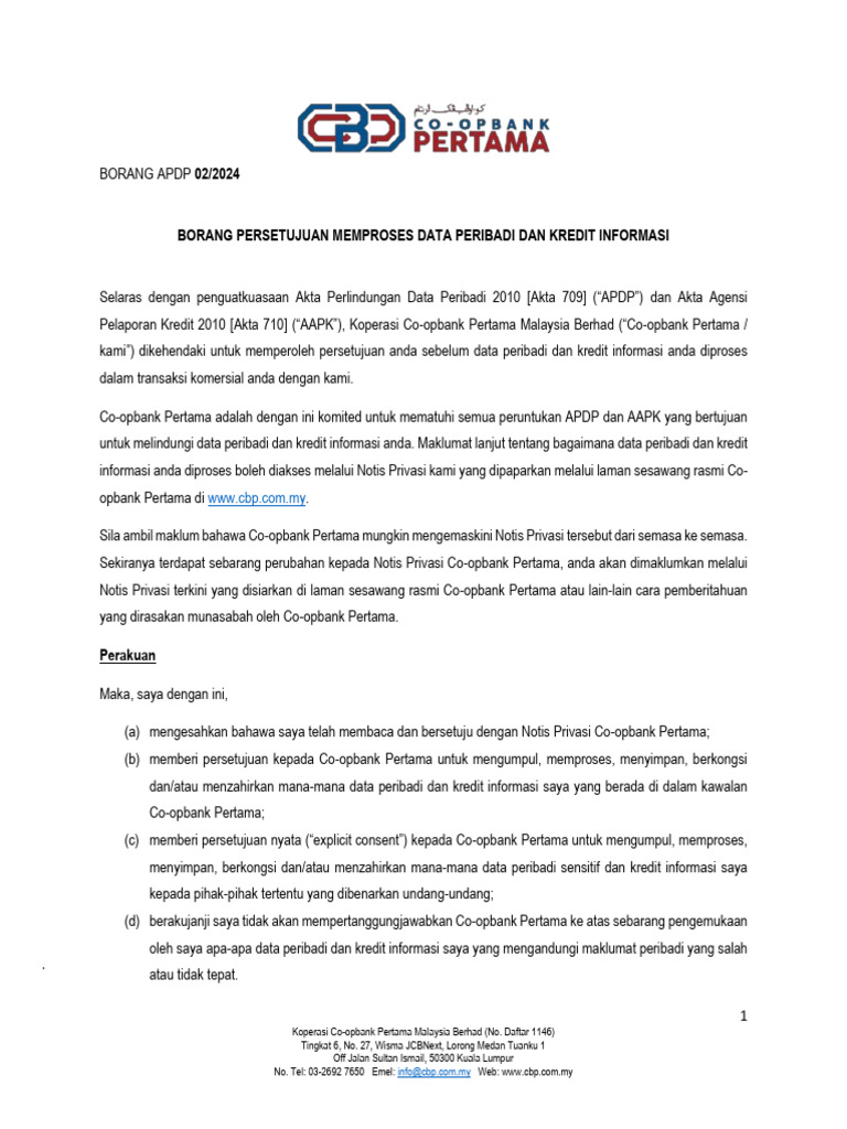 00 BORANG APDP 022024 Amendment Aug 2024 2 | PDF
