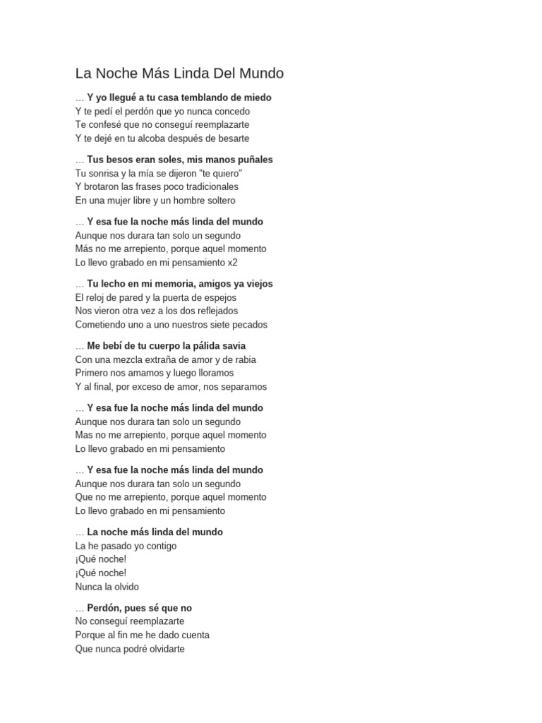 La Noche Más Linda del Mundo: Letra | PDF