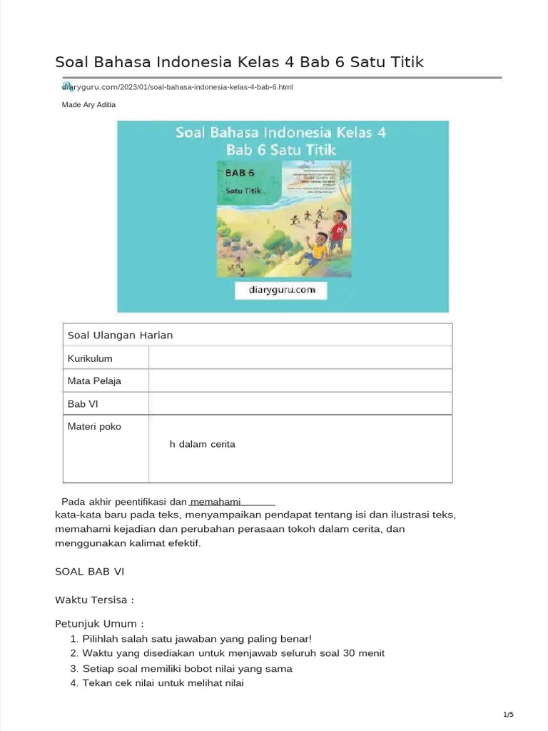 Soal Bahasa Indonesia Kelas 4 Bab 6 | PDF