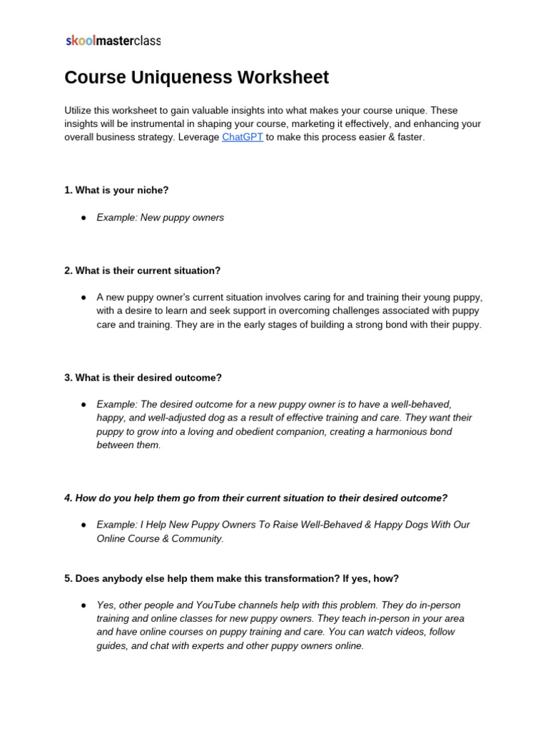 Course Uniqueness Worksheet | PDF