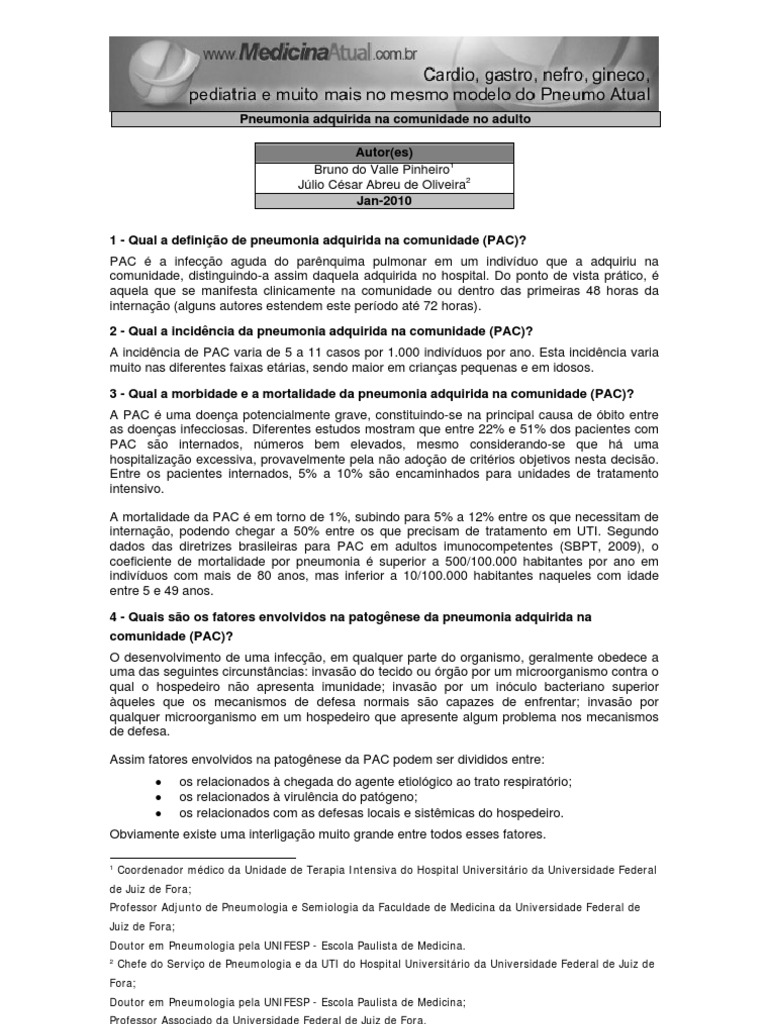 Pneumonia Adquirida na Comunidade (PAC) | PDF | Pneumonia | AVC