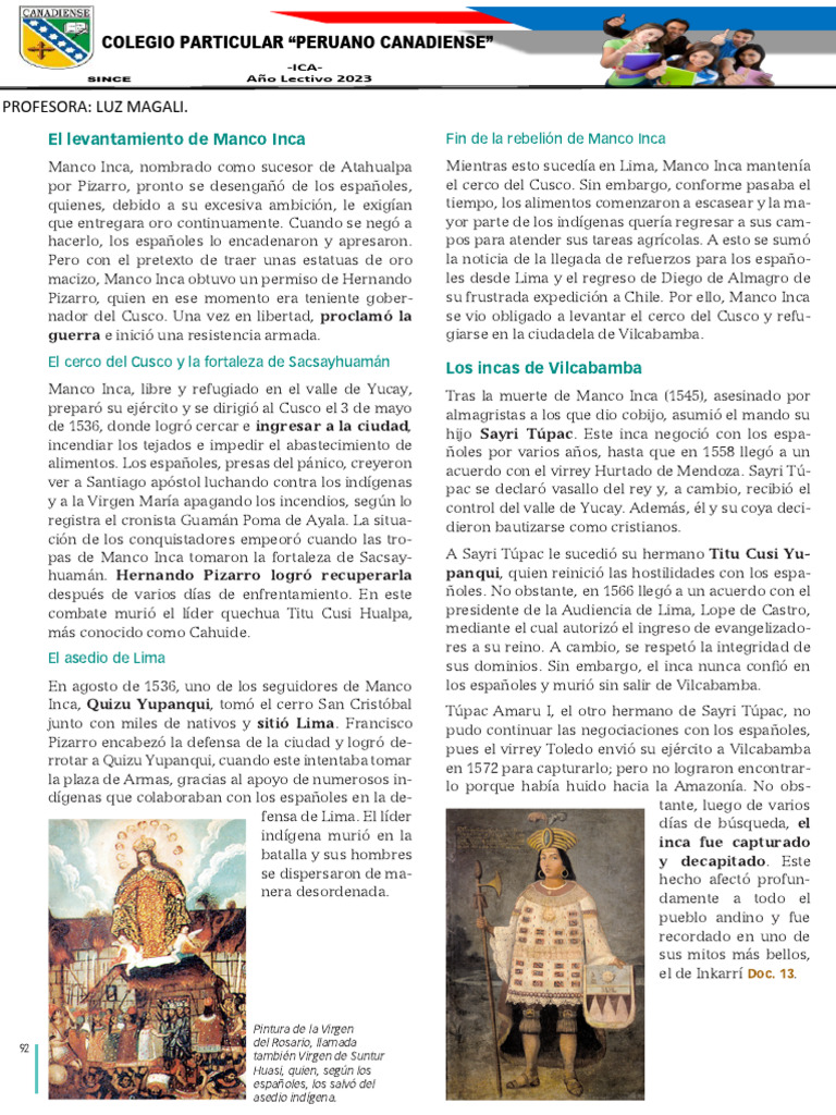 Levantamiento de Manco Inca | PDF | Imperio Inca