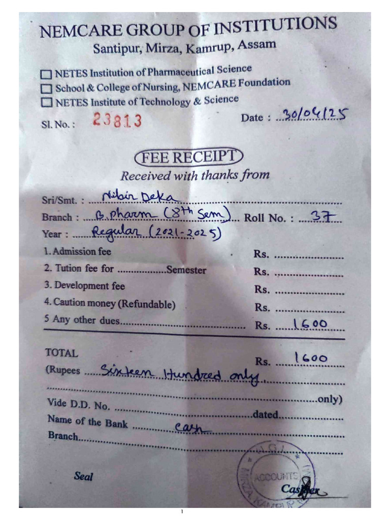 Form Fillup 1600 8th Sem | PDF