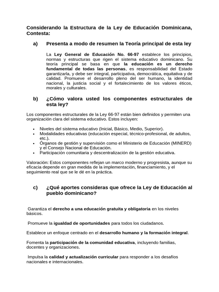 Estructura de la Ley General de Educación | PDF