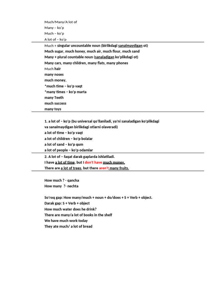 Understanding Much and Many Usage | PDF
